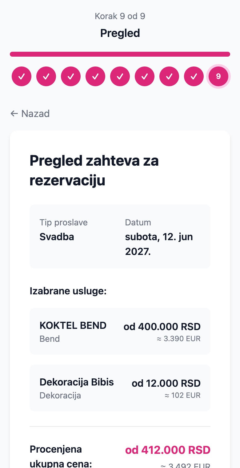 Korak 9 - pregled zahteva za rezervaciju