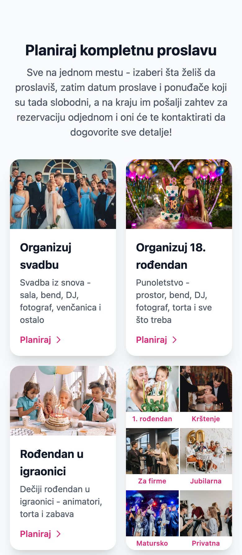 Planiraj kompletnu proslavu - izbor vrste proslave