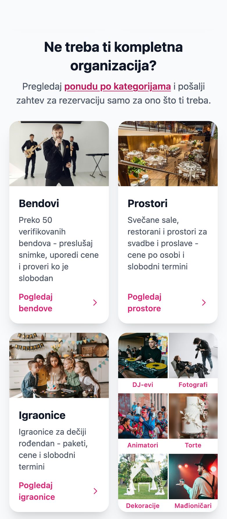Ne treba ti kompletna organizacija - izbor kategorije